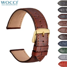 WOCCI Italian Leather Embossed Watch Band 14 18 19 20 21 22 24 26mm Gold Buckle
