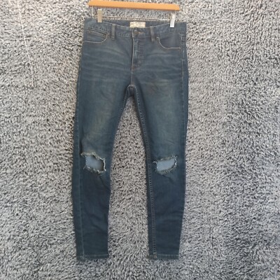 Jean Skinny Free People Destructed Bleu Foncé - Taille 27, Longueur 78, Neuf Avec étiquettes