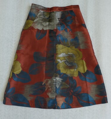 TOPSHOP Floral Rose Print Satin Jacquard A-Line Skirt w/pockets Size 