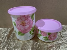 Tupperware Beautiful New Pink Peonies Theme Set of 2 Canisters 1.3L and 575ml