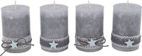 4 Adventskerzen Kerzen Stumpenkerzen Grau Stern Blau Spitze Weihnachten Deko