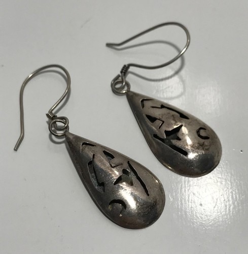 Vintage Sterling Silver Hollow Shadow Box Dangle Teardrop Earrings - Picture 8 of 13