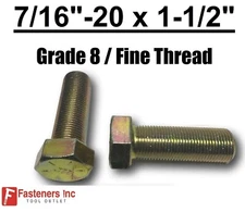 7/16-20 x 1-1/2" (FT) Hex Bolt Yellow Zinc Plated Grade 8 Cap Screw Fine Thread