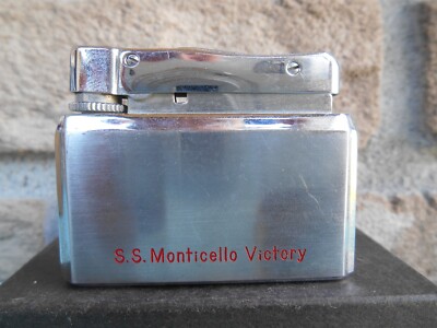 VINTAGE HTC #100 LIQUID GAS AUTOMATIC CIGARETTE LIGHTER S.S. MONTICELLO  VICTORY