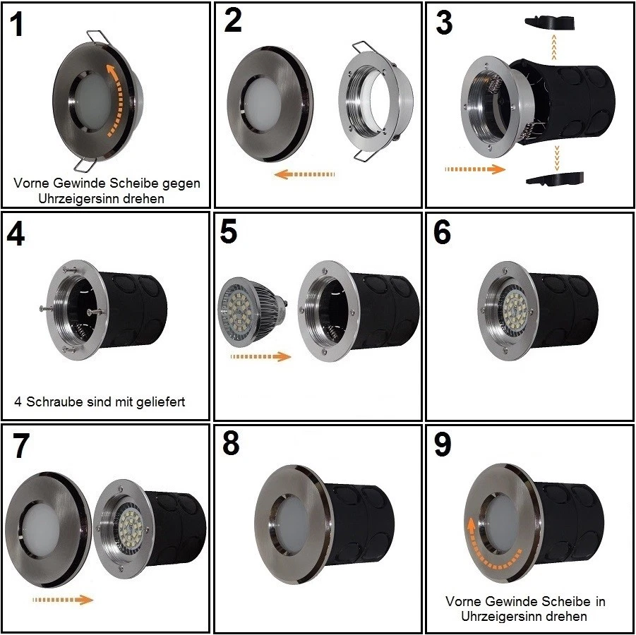 LED Wand Einbaustrahler Treppen Stufen Einbauspots Einbauleuchte IP44 Rund - Bild 2 von 4