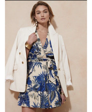 BANANA REPUBLIC Stampa Mini Dress Large Petite L  P LP | Blue Floral #836895 NEW