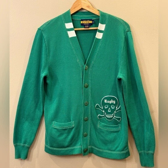 Suéter de Rugby Ralph Lauren De Colección Para Hombres Cárdigan Verde Mediano Calavera Preppy Raro Foto 4 de 4
