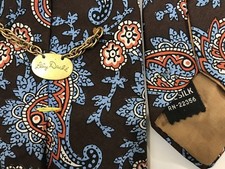 LILLY DACHE Brown w/Blue  Orange Paisley Silk Tie with Chain 60" x 4.125"