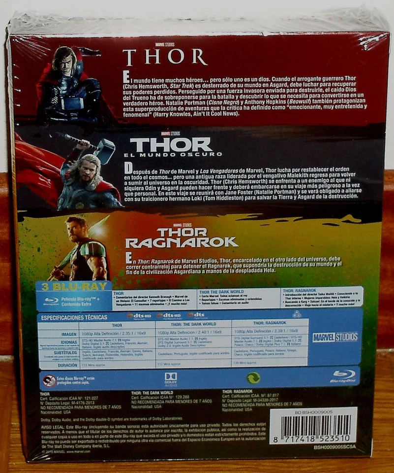 THOR TRILOGIA 3 PELICULAS 3 BLU-RAY NUEVO PRECINTADO AVENTURAS (SIN ABRIR) R2 - Imagen 2 de 4