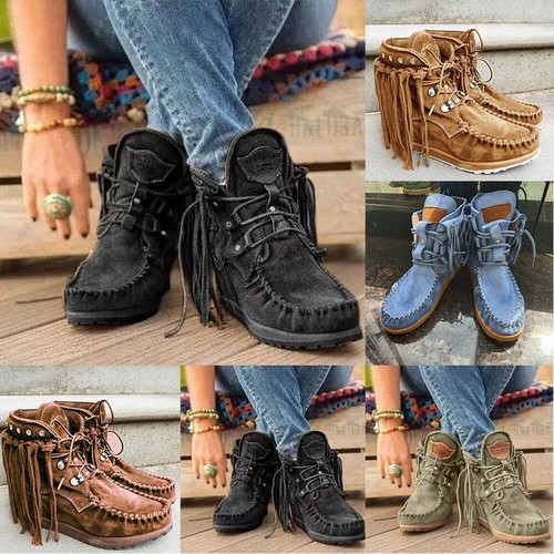 1Pair-Womens Mocassino Stivali Piatto Camoscio con Frangia Stivaletti  Inverno Da | eBay