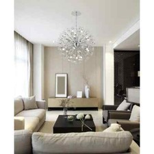 CHANDELIER CRYSTAL AND GLASS LIGHT FIXTURE CHROME SPUTNIK FOYER DINING ROOM 32"