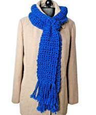 Blue Scarf 95x5 Extra Long Handmade Crochet Hand Knit Made in America NWT
