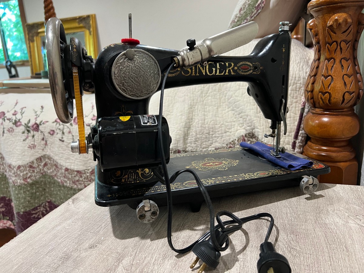Antique Singer Sewing Machine 1889, Red Eye Decals and Electric