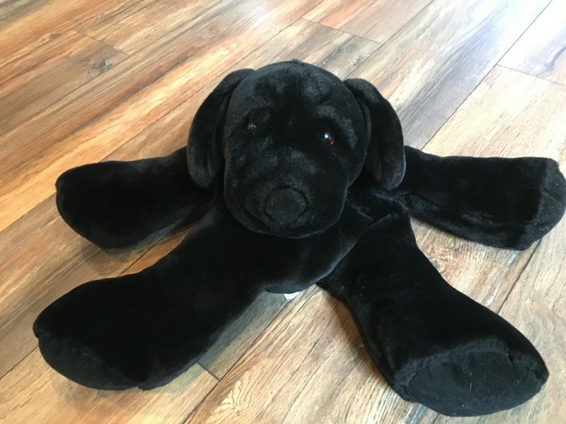 FAO Schwarz Black Lab Puppy Plush Bag Zipper Purse with Strap Red Lining