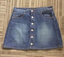 EUC Express Jeans Denim Skirt 6 A-line Mini Blue Dark Wash Front Button Closure