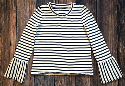 Madewell Pullover Shirt Top Cotton Ruffled Wrist Sleeves Stripes Women's Small