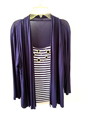 Women s Two Piece Layered Blouse Blue striped rhinestone