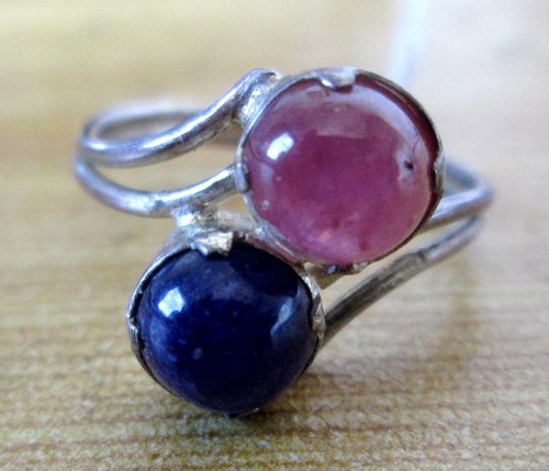 Antique Sterling Silver Mogok Pink Ruby & Blue Sapphire Ring Size US 6.5 - Picture 2 of 5
