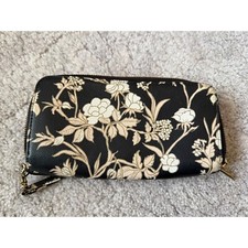 Floral Wristlet Wallet, Double Zip Around Clutch, Black