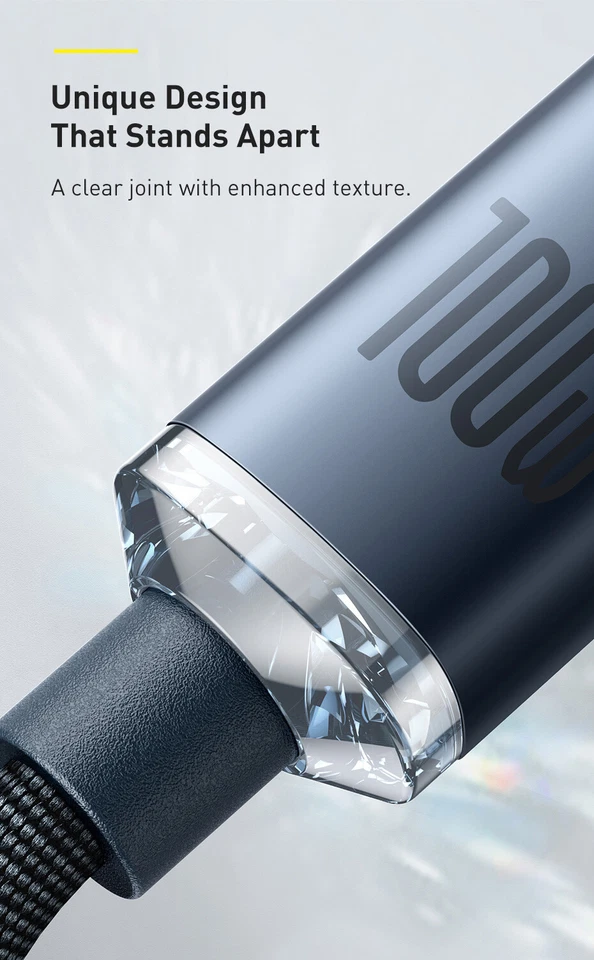 Baseus Crystal USB C to USB C Cable 100W PD QC4 5A Fast Charge Data - Image 2 of 4