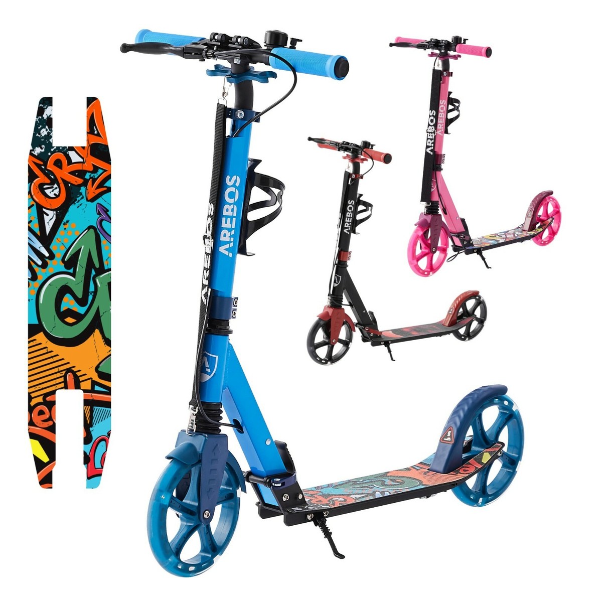 AREBOS Monopattino a spinta Monopattino con ruote LED in gomma