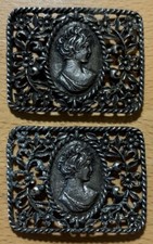 Vintage 2-1/8  X 1-5/8  Cameo Shoe Clips