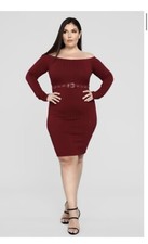 NWT Fashion Nova ‘Feeling Sensational Dress’ Burgundy Belted Bodycon