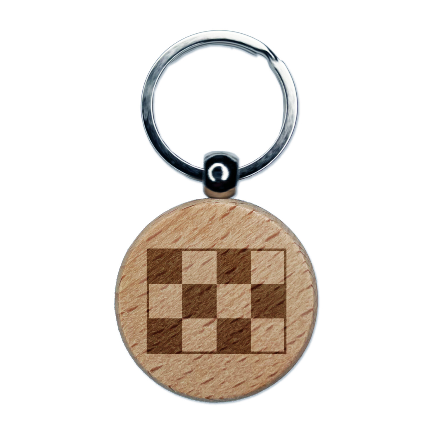 Checkered Flag Engraved Wood Round Keychain Tag Charm