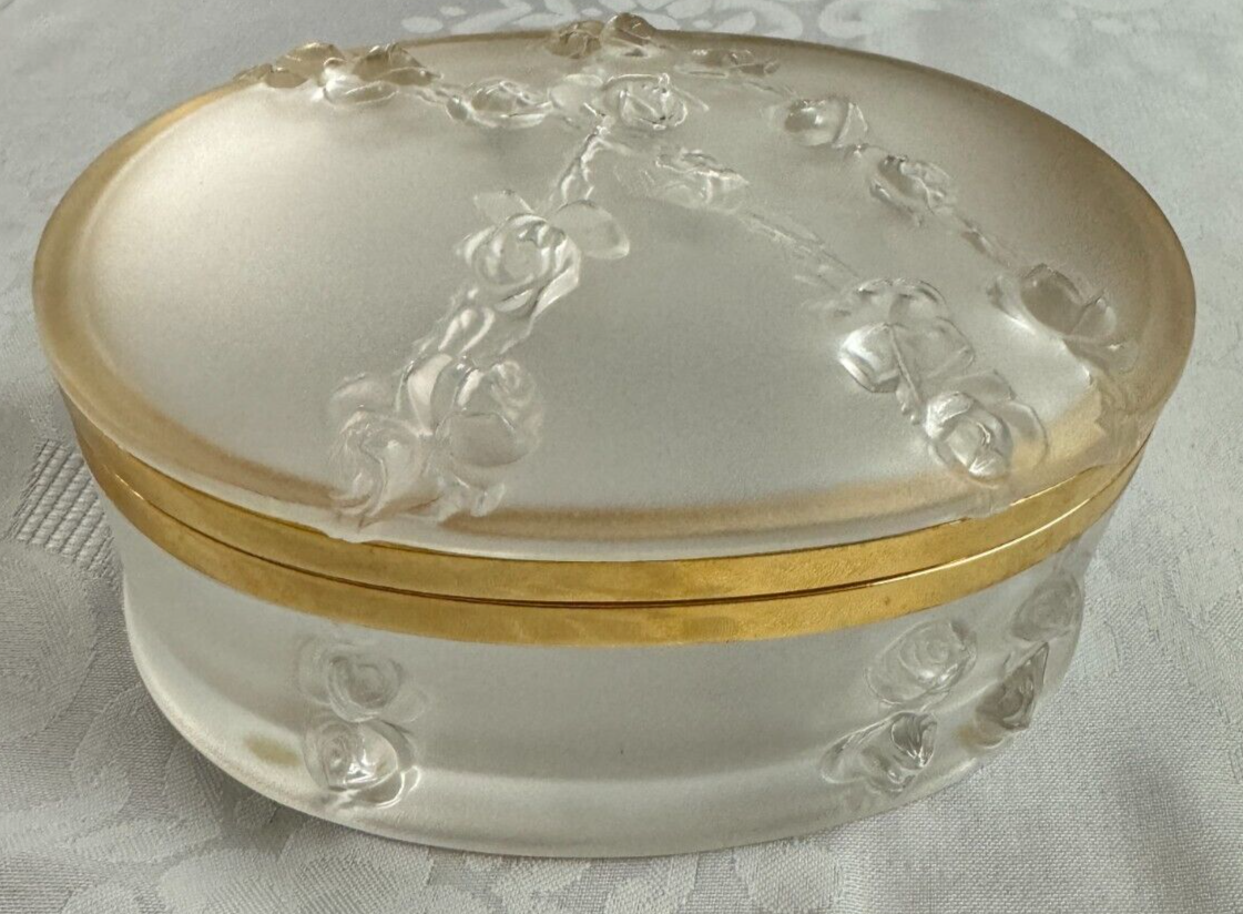 LALIQUE アクセサリーケース アンティーク Lalique Coppelia Crystal Rose Garland Brass Dresser Jewelry Box | eBay