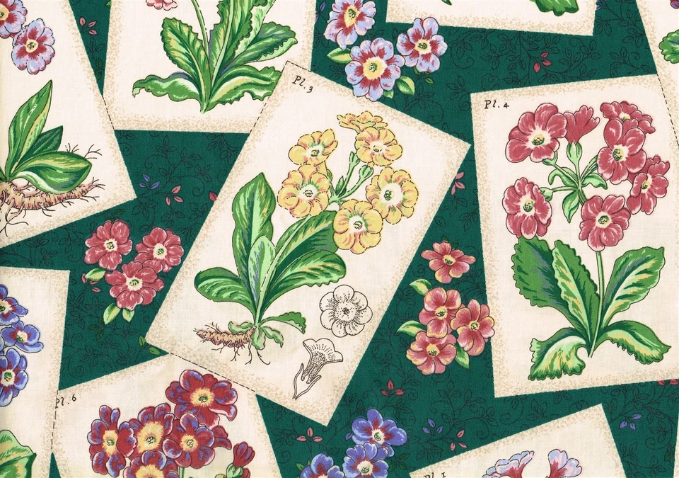 Tapicería de cortinas de algodón Waverly Pin Ups verde beige rosa azul  Foto 2 de 2