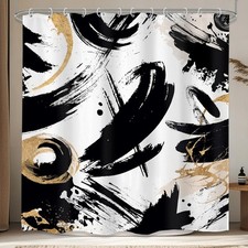 LIGHTINHOME Abstract Black White Shower Curtain 72Wx72H 72Wx72H, B-black Gold