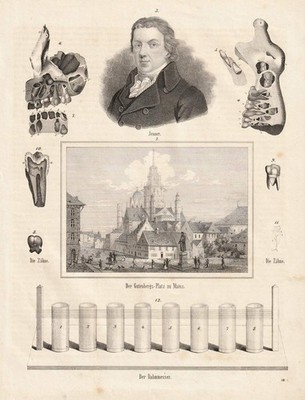 c1840 Edward Jenner, Gutenbergplatz Mainz u.a. Original-Lithographie