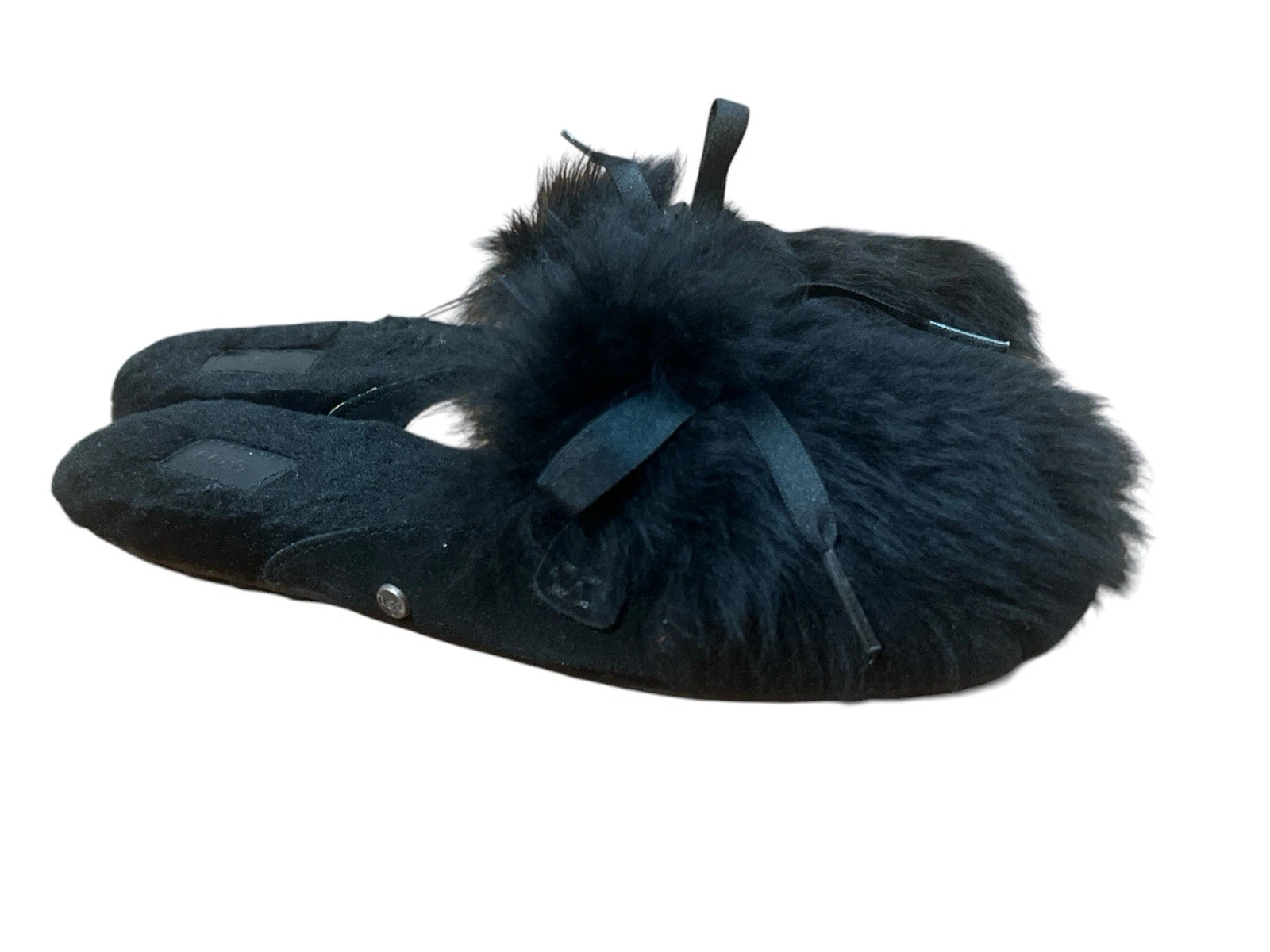 UGG Shaine Fluff Pantofole Nero Fuzzy Slip On Donna Taglia 8