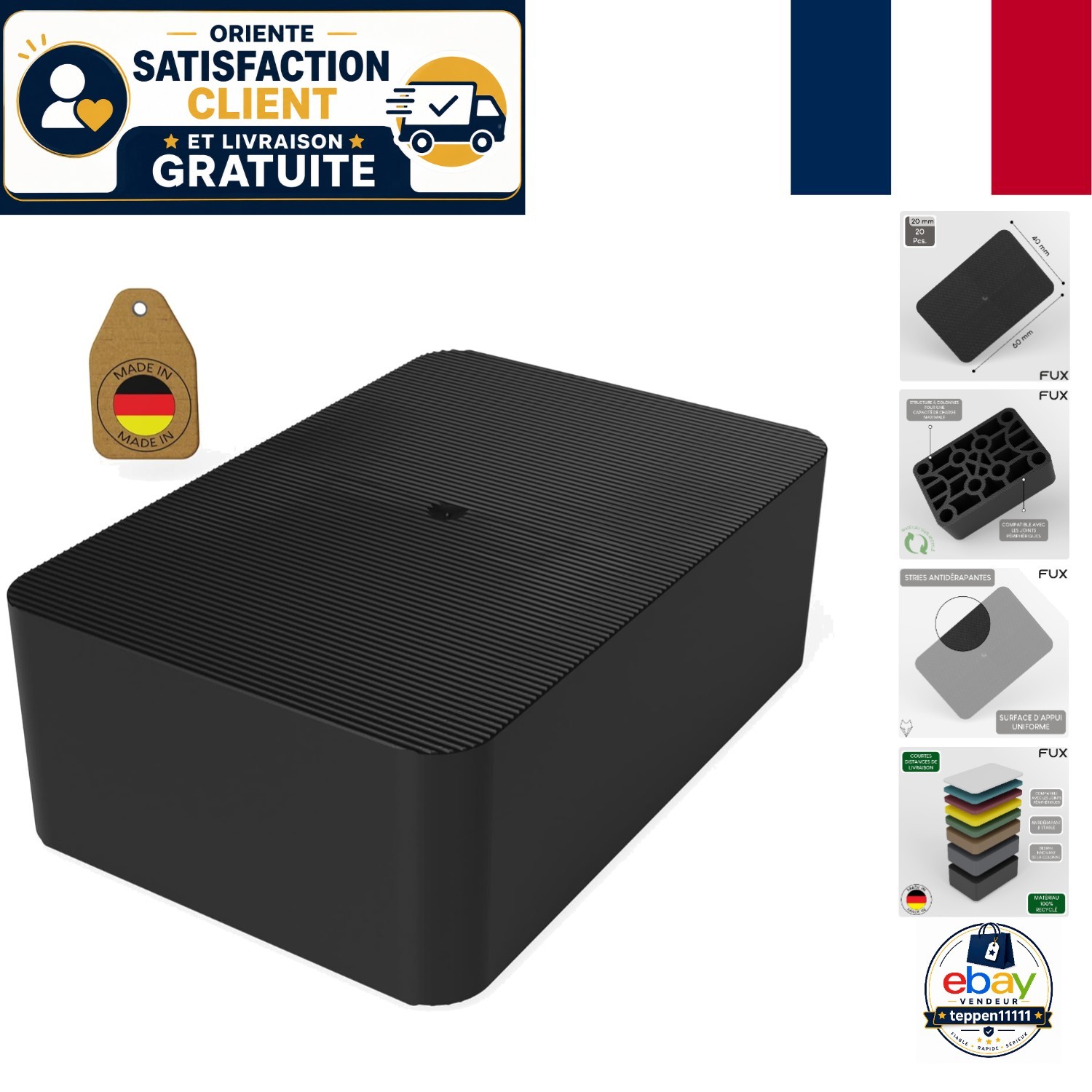 Cales de vitrage FUX bloc de calage durable 60x40x20mm contre l'affaissement
