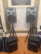 JBL EON 15P-1 Powered PA Speakers w/ Stands TWO 