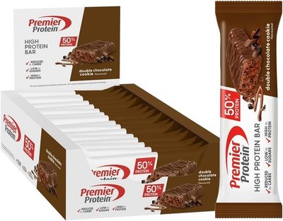 Premier Protein - High Protein Bar 50% - Double Chocolate Cookie - 16X40G - Low