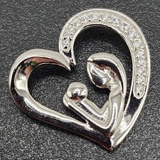 925 NEW Sterling Silver Pendant Cubic Zirconias Mother Child Heart 22mm