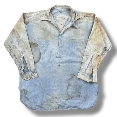 Vintage 10s 20s Bona-Fide Chambray Denim Chin Strap Work Shirt Size XL Workwear