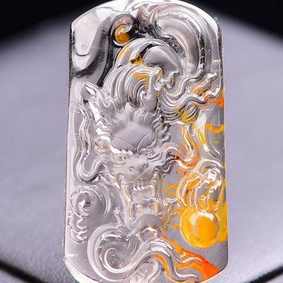 46mm Natural Yellow Gum Flower Dragon Pendant Quartz Crystal Repair Carved Skull