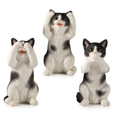 Veronese Design 3 3/4 Inch Black and White Kittens Hear Speak See No Evil Resin