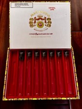 7 Glass Cigar Tubes - 6 inches-with Caps in Wooden Cigar Box