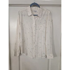Rails Kate Shooting Stars Silk Button Up Shirt Ivory women's large career office