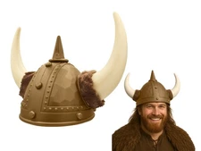 Adult Nordic Viking Barbarian Helmet with Faux Fur Horns Costume Accessory