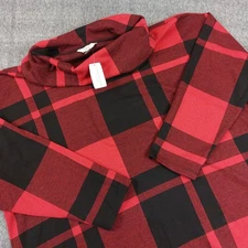 CJ Banks Womens  3X Cowl Neck Pullover Red Black Buffalo Plaid Long Sleeve