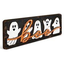 Halloween BOO Ghost Wall Decor, Welcome Sign 11.2 x 3.5 inches,
