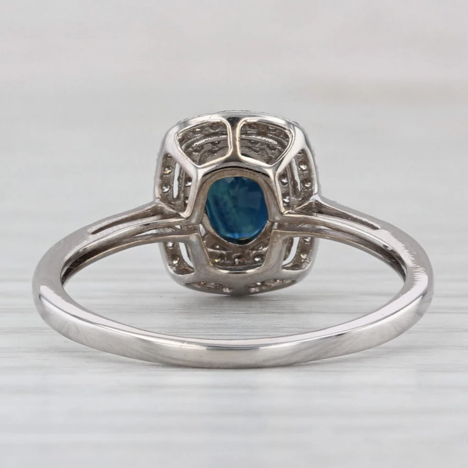 1/06ctw Blue Sapphire Diamond Halo Ring 10k White Gold Size 9 Engagement - Image 4 of 4