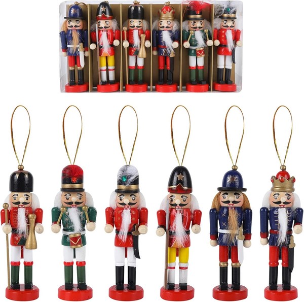 Nussknacker Figuren 6 StüCk Holz Handbemalt Weihnachtsbaum AnhäNger Deko-image