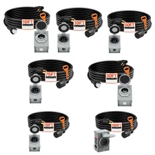 30/50 Amp 10/15/35/50/75FT Generator Cord with Power Inlet Box NEMA 14-50P