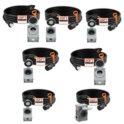 30/50 Amp 10/15/35/50/75FT Generator Cord with Power Inlet Box NEMA 14-50P