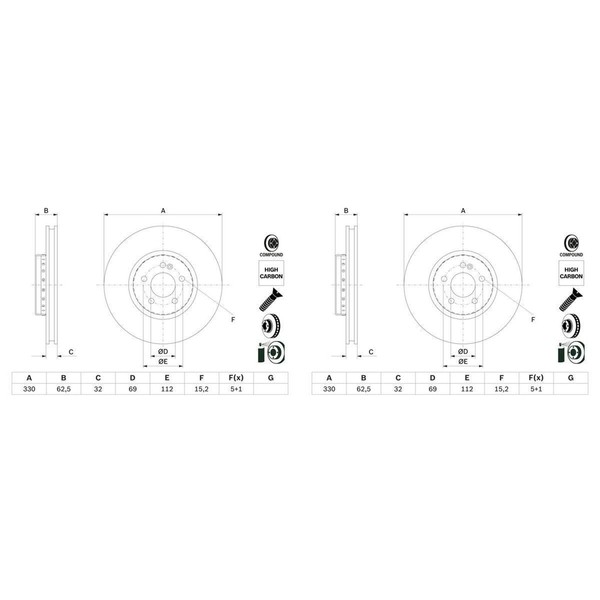 2X Bosch Bremsscheiben Ø330Mm Vorne Passend FüR Mercedes C-KLASSE CLS E-KLASSE |-image